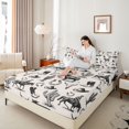 thumbnail image 2 of Manfei Western Cowboy Boots Hats Fitted Sheet Full 3 Pieces,Rustic Cactus Cattle Bed Set,Off White Black,1 Fitted Sheet and 2 Pillowcases, 2 of 6
