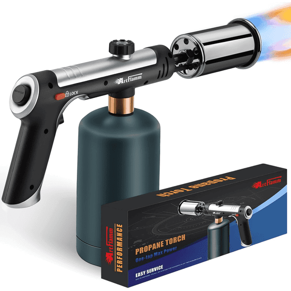 High Temp Propane Torch Gun - One-Touch Max Flame, Grill Gun with Safety Lock, Adjustable Torch Lighter for Creme Brulee, BBQ Grilling, Baking, Welding & Camping (Protane Tank Not Included)