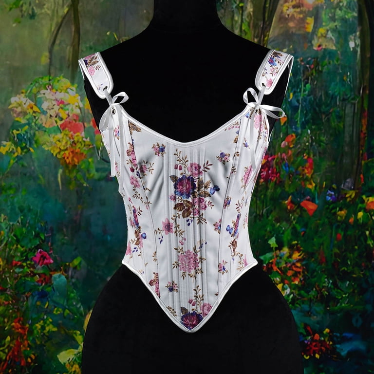 Floral Embroidered Tie-Waist Corset Adoeren Women Vintage Floral Print Vest Flower Embroidery  main image 4