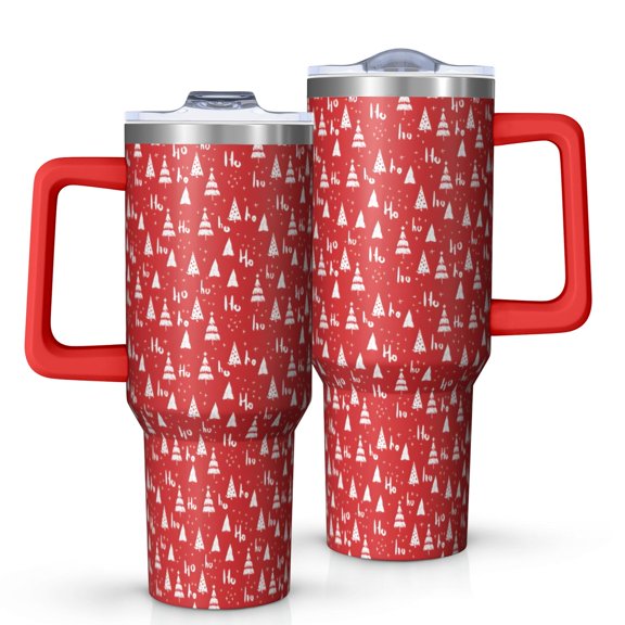 Red Christmas Tree Pattern Tumbler with Handle and Lid,40oz Double Wall Vacuum Insulated Tumbler,Cups Gift for Women and Men