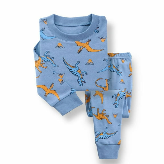 Aayomet Toddler Little Boy Outfit Pajamas Toddler Cartoon Prints Long Sleeves Kid Sleepwear Top Pants Sets (Blue, 5-6 Years)