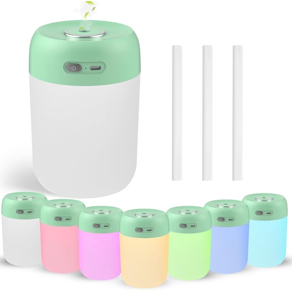 Portable Small Humidifier, 650ml Plant Humidifier, Green | 7 Colors&Warm Light, Mini Humidifiers for Plants, Bedroom, Office, Dsektop