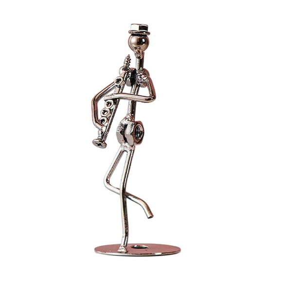 Estatua de hombre músico, decoración de escritorio, decoración del hogar, alambres de hierro y tornillos, estatua, figura artística para estantería, mesa, festival, boda flauta de lengüeta