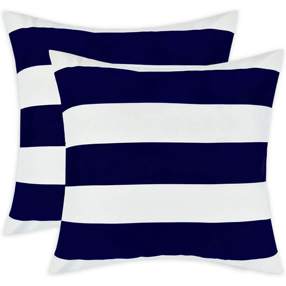 BLEUM CADE Blue White Throw Pillow Covers Set of 2,Striped Couch Cushion Cover,Farmhouse Decorative Pillow Covers for Home Decor ,18"x18"