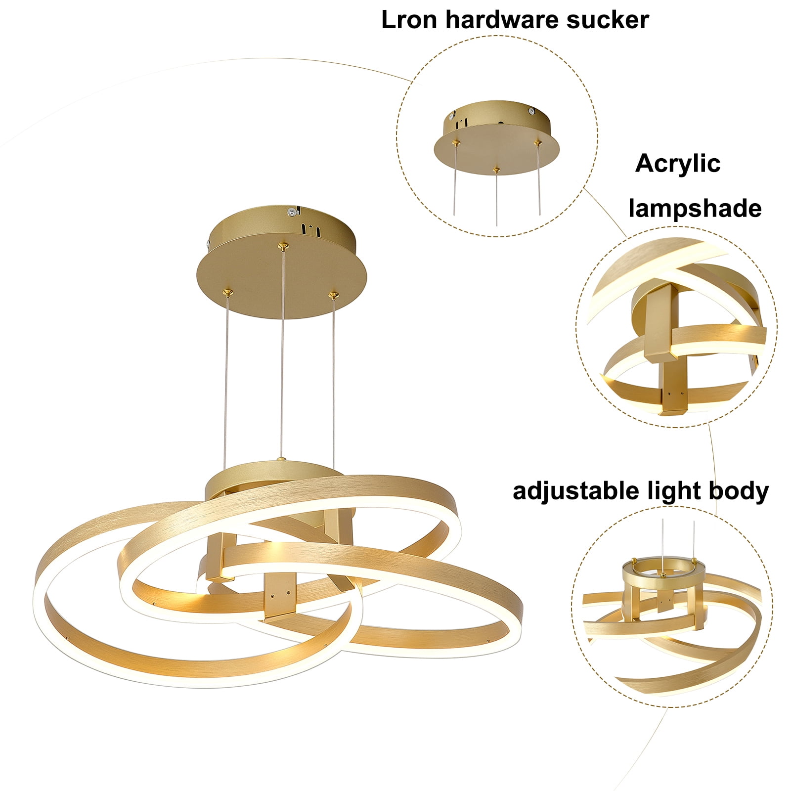 Modern 3-Ring Wave Dimmable Kitchen Island LED Chandelier Light with Remote Control,Height Adjustable Pendant Light Hanging Ceiling Light Fixture Gold/Silver