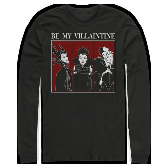 Men's Disney Villains Be My Villaintine Long Sleeve Shirt Black 2X Large