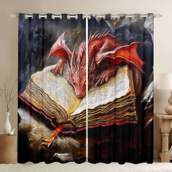 Erosebridal Vintage Dragon Black Out Curtains, Magic Book Curtains Pack of 2 (42x63 Each) for Kids Boys