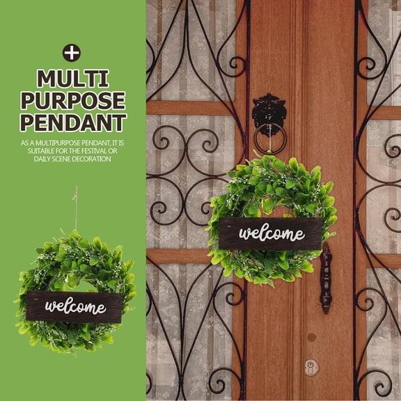 WEUVEB Rustic Wreath Decor Green Plastic Wood Hanging Pendant Home 1Set