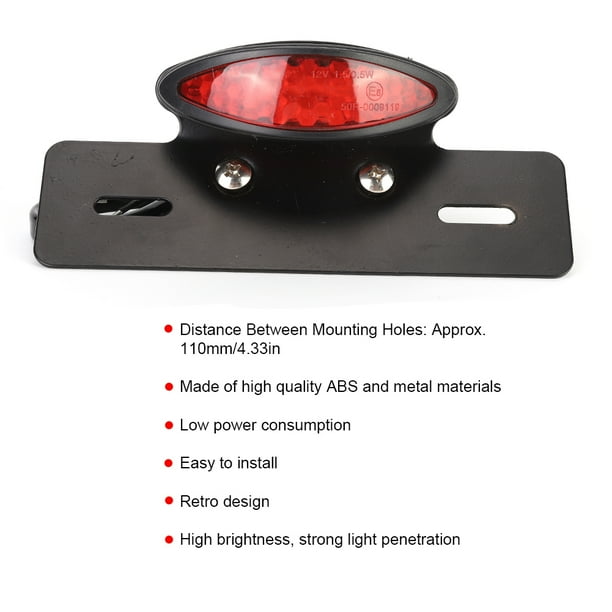 Ligera de la Motocicleta Ligera Retro Retro Led de Freno Trasero Lámpara de Placa de Placa de Matrícula para la Cubrta Roja de