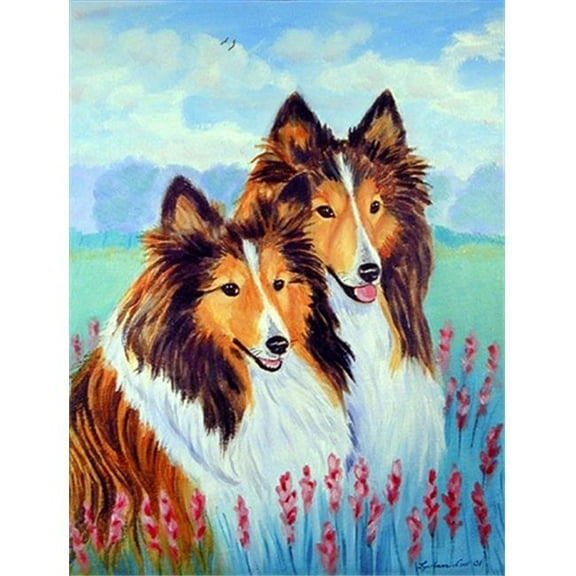Two Sable Shelties Canvas Flag - House Size, 28 x 40 in.