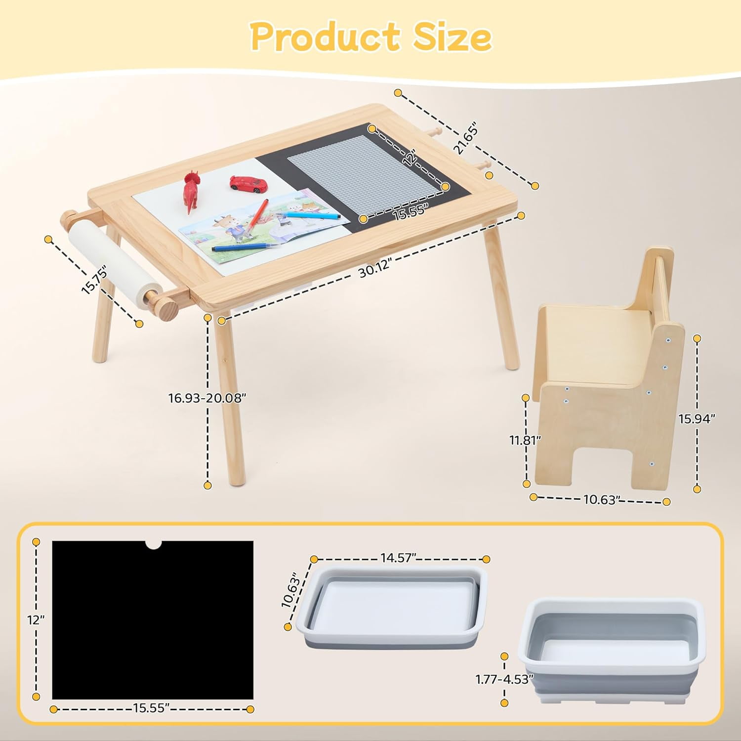 Sensory Table and Chair for Toddlers 2-8, Wood Kids Activity Table with Storage Bins, Toddler Play Table with Roll Holder for Drawing Paper, Kids Art Tables with Double-Sided Graffiti