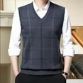 thumbnail image 3 of Lohuatrd Men Fall Spring Sweater Vest Knitted Loose Pullover V Neck Plaid Print Elastic Soft Warm Mid-aged Father Grandfather Sweater Vest, 3 of 7