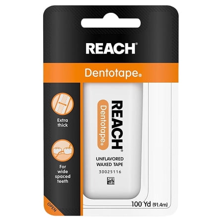REACH Dentotape Waxed Tape, Unflavored 100 Yards (Pack of 4)
