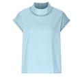 thumbnail image 6 of SDNall Womens Lace Neckline & Lace Sleeves Tops Spring and Summer Solid Cut Out Top Casual High Neck Linen Lace Breathable T-Shirt Lace Blouses for Women (Light Blue,Sizes:S-2XL), 6 of 9