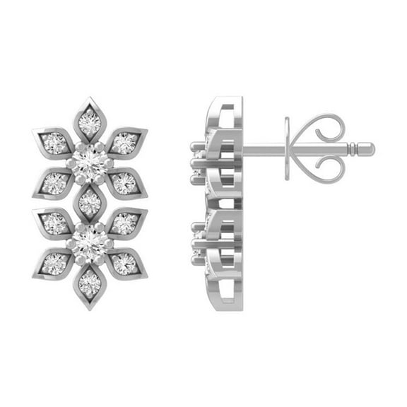 ARAIYA FINE JEWELRY 14K White Gold Round Diamond Flower Stud Earrings (1/2 cttw, I2-I3 Clarity, I-J Color)