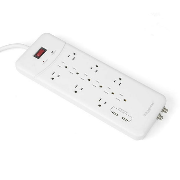 12 Outlet Surge Protector Power Bar with 2 USB Ports, 6FT/2M