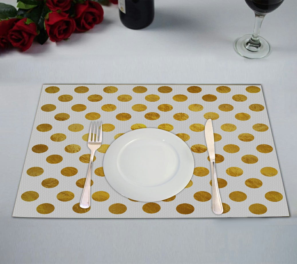 ECZJNT Gold White Polka Dot Swiss Dots Placemat Table Mat Cup Mat 12x18 inch,Set of 2