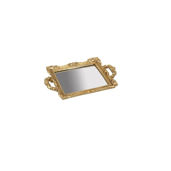 CC Home Furnishings Mirrored Top Rectangular Tray with Handles - 15.5" - Gold