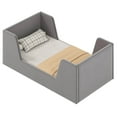 thumbnail image 1 of Costway Soft Velvet Fabric Upholstered Children Floor Bed with Safety Rails & Headboard Gray, 1 of 10