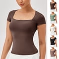 thumbnail image 3 of Besolor Workout Tops for Women Short Sleeve Athletic Tshirts Lightweight Square Neck Slim Fitted Stretch Tees, 3 of 7