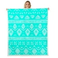 thumbnail image 1 of Erosebridal Bohemian Aztec Fleece Blanket 60x80, Tribal Geometric Pattern Sherpa Throw, Cyan Blue, 1 of 7