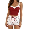 thumbnail image 3 of Loopsun Womens Pajamas Sets Solid Thin Straps Fitted Top Matching Shorts Two Piece Outdoor Loungewear, 3 of 5