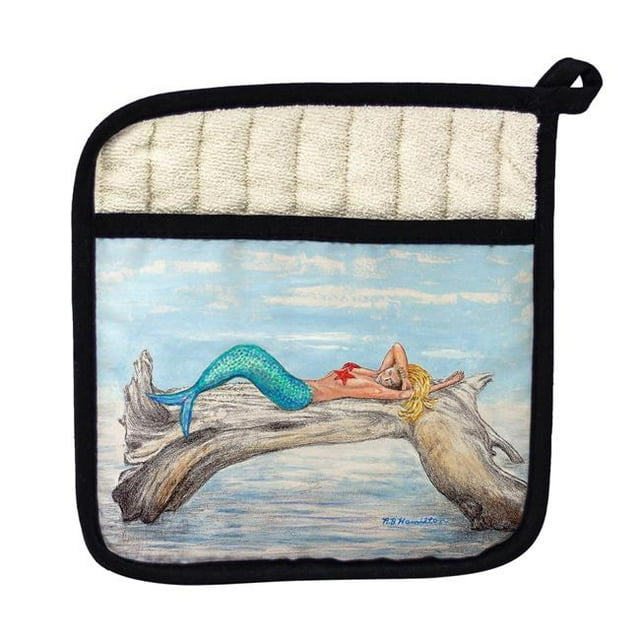 Betsy Drake PT155R Mermaid on Log Right Pot Holder