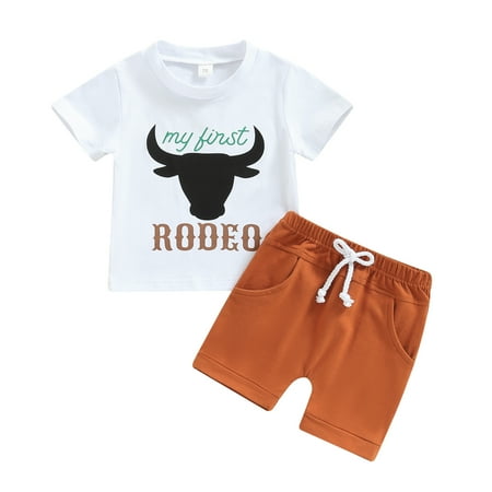 

Toddler Baby Boy Summer Outfits 3M 6M 12M 18M 24M Cow Print T-Shirt Tops Casual Shorts Set Infant Cowboy Outfit 2Pcs Clothes Set