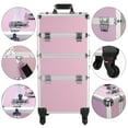 thumbnail image 3 of 3 in 1 Professional Rolling Trolley Makeup Train Case, 14" x 9.5" x 28" Artist Aluminum Beauty Makeup Case Organizer w/Lockable Keys+Shoulder Strap, Tattoo Box with 4 Removable Travel Wheels, S13426, 3 of 9