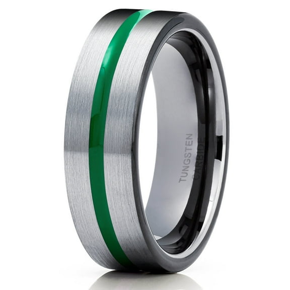Green Tungsten Wedding Band Gunmetal Tungsten Ring Anniversary Ring Men & Women Gunmetal Tungsten Ring Tungsten Wedding Ring