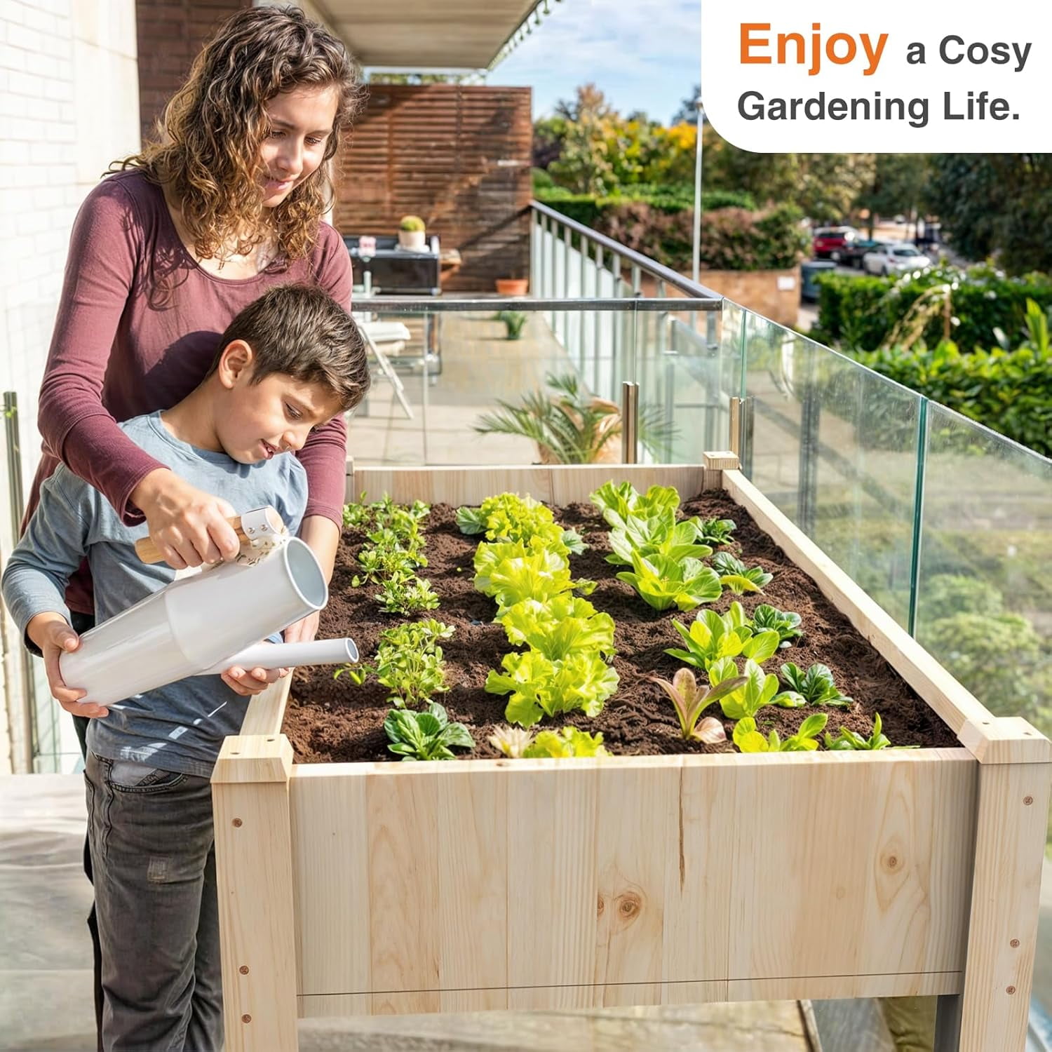 Raised Garden Bed, 48x 24x 30 Inch Natural Wood Gardening Elevated Planter Box, Large Load-bearing, Wood