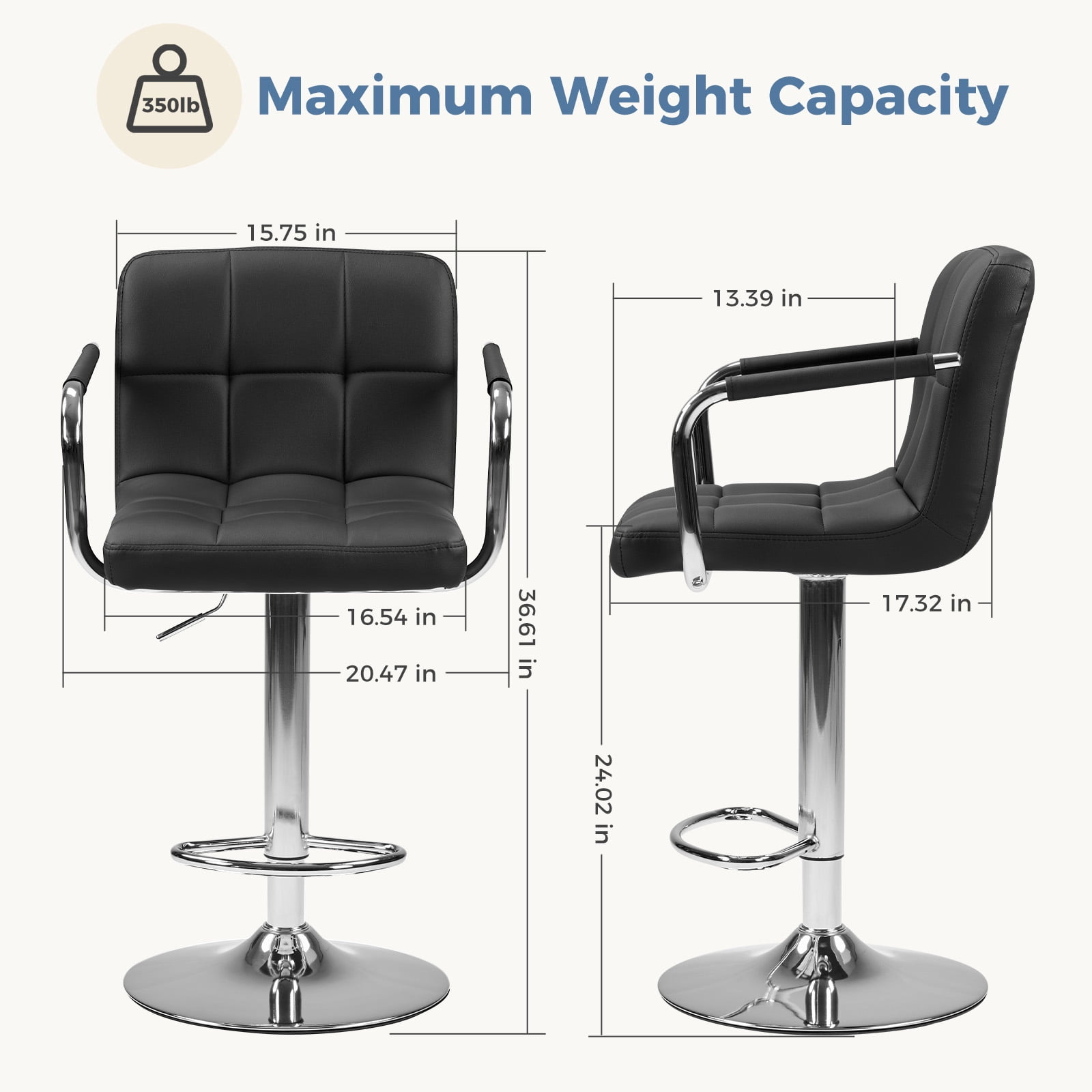 edx Bar Stools Set of 2 with PU Leather, Swivel High Back Bar Stools with Handles for Kitchen Island, Gray