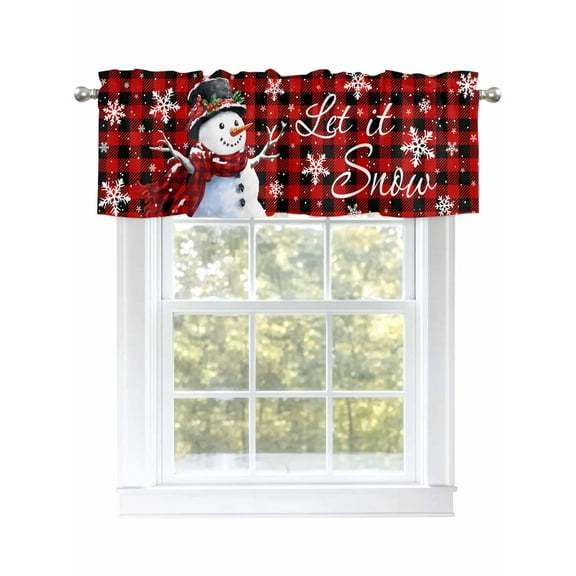Christmas Snowman Valances for Windows Snowflake Berry Red Black Buffalo Plaid Rod Pocket Curtains Valance Short Window Treatment Drapes for Living Room, Bedroom Bathroom 54" W x 18" L