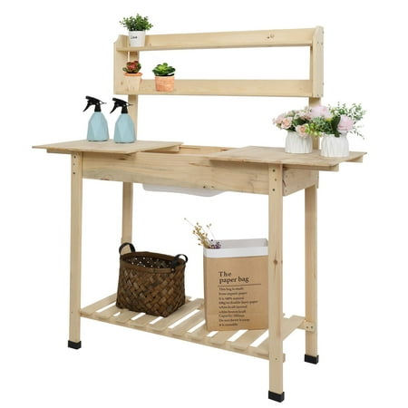SalonMore Wooden Garden Workbench Sliding Table Natural Fir