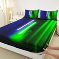 thumbnail image 3 of Feelyou Neon Glowing Lightning Bed Sheets, Blue Green Stripes Abstract King Sheets, Teens Kids Boys Girls Sheet Set, Ultra Soft Bedroom Decor, 4pcs, 3 of 7
