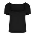 thumbnail image 3 of HomeGardon Women Shirts Womens Tops Summer Square Neck Short Sleeve Shirts Ribbed Knit Slim Fitted Solid Color Tshirt Casual Tees Y2K Clothing Black,S-XL, 3 of 4