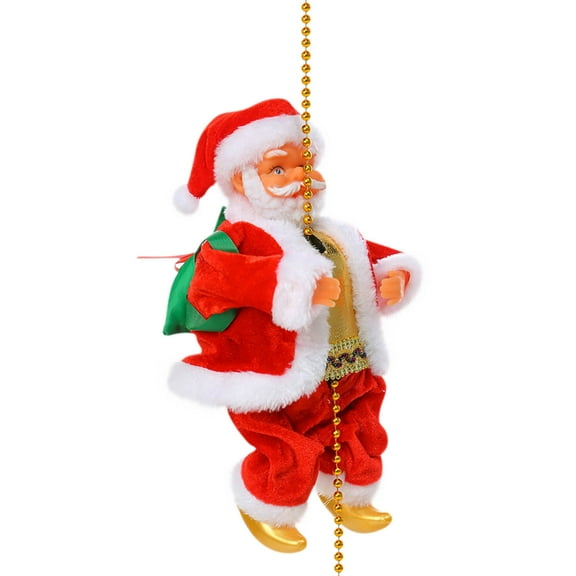 FastXmas Climbing Santa Ladder Christmas Decoration Electric Santa Claus Climbing Ladder Up and Down Creative Plush Santa Bag Musical Moving Santa Claus Decor for Indoor Outdoor Xmas Tree Party Home