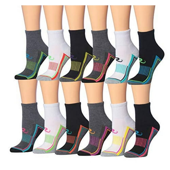 RONNOX Women's 12-Pairs Running & Athletic Sports Performance Ankle/Quarter Socks WRQ11-AB-XS