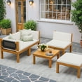 thumbnail image 6 of Homall 5 Pieces Acacia Patio Conversation Set Wood Sectional Set Outdoor Furniture Set with Cushions, White, 6 of 7
