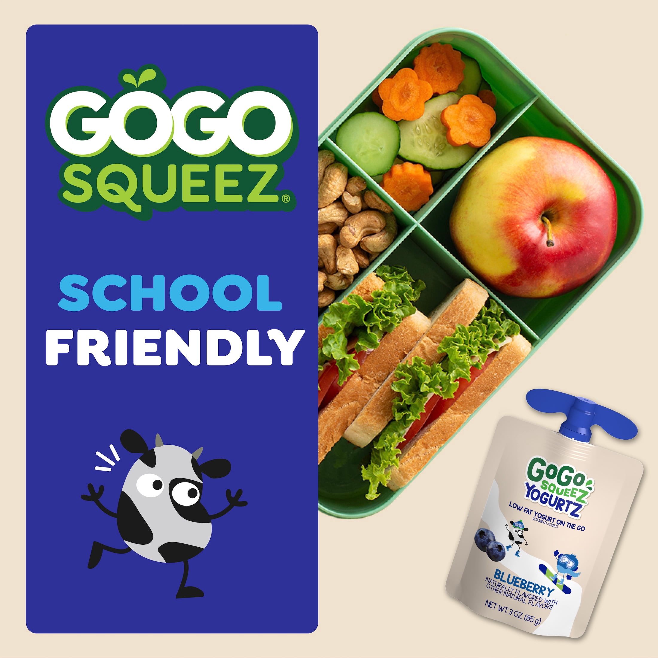 (3 pack) GoGo squeeZ Low Fat Yogurtz Blueberry Yogurt Snack Pouches, 3 oz (4 Pack)
