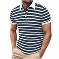 thumbnail image 2 of Stripe Golf Tees for Men Short Sleeve Button Collared T Shirts Mens Casual Pullover Breathable Going Out Athletic Workout Tshirts Tops on Clearance, 2 of 6