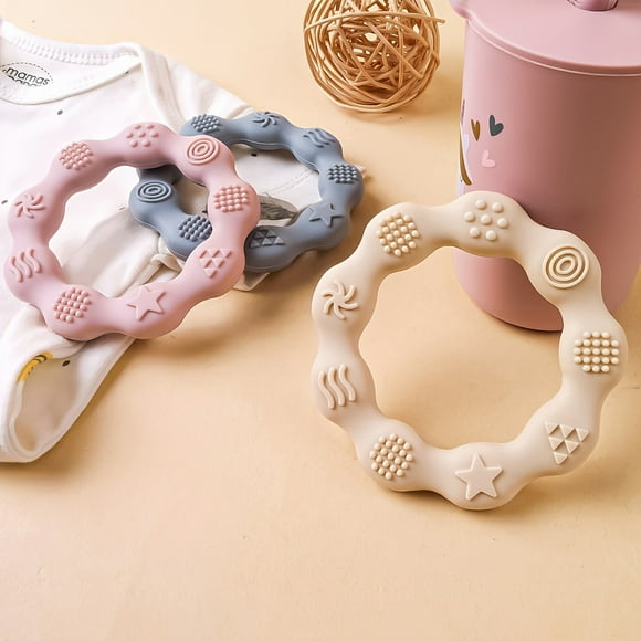 TYRY. HU Silicone Baby Teethers Ring, 2/3pcs, Soft and Textured, Lightweight, Newborn Teething Toy, Christmas Halloween Thanksgiving Easter Gifts, Dishwasher Safe, Newborn Teether