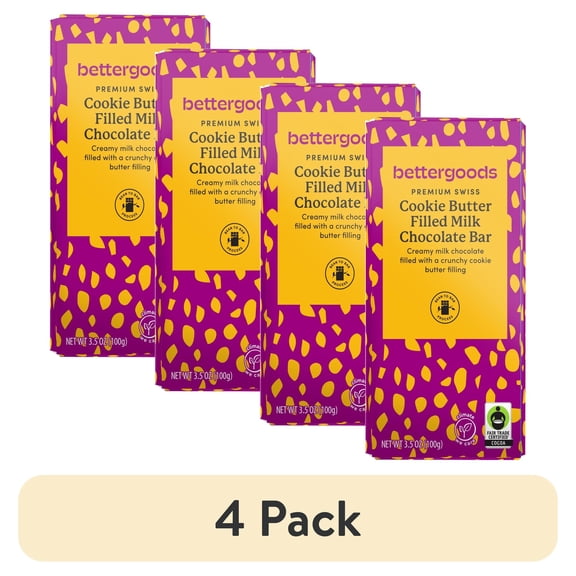 (4 pack) bettergoods Premium Swiss Cookie Butter Filled Milk Chocolate Bar, 3.5 oz