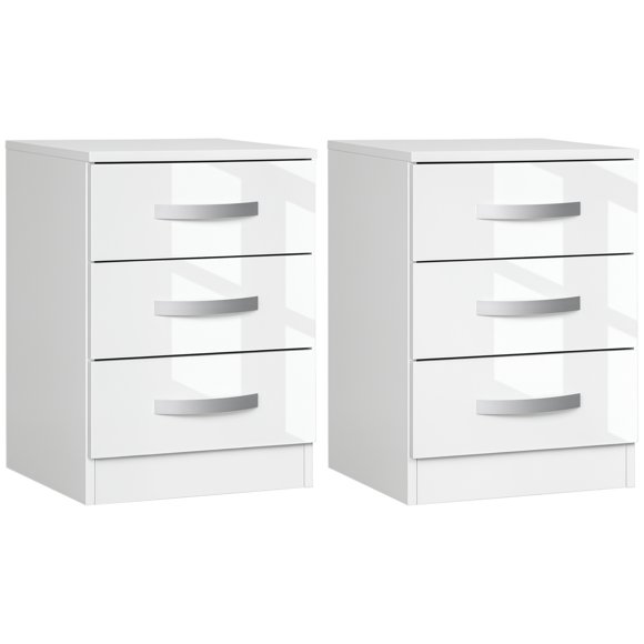HOMCOM Nightstand Set of 2, Bedside Tables with 3 High Gloss Drawers