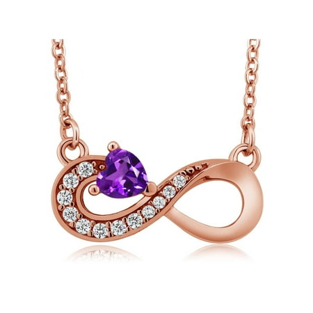 - 0.34 Ct Heart Shape Purple Amethyst 18K Rose Gold Plated Silver Infinity Necklace