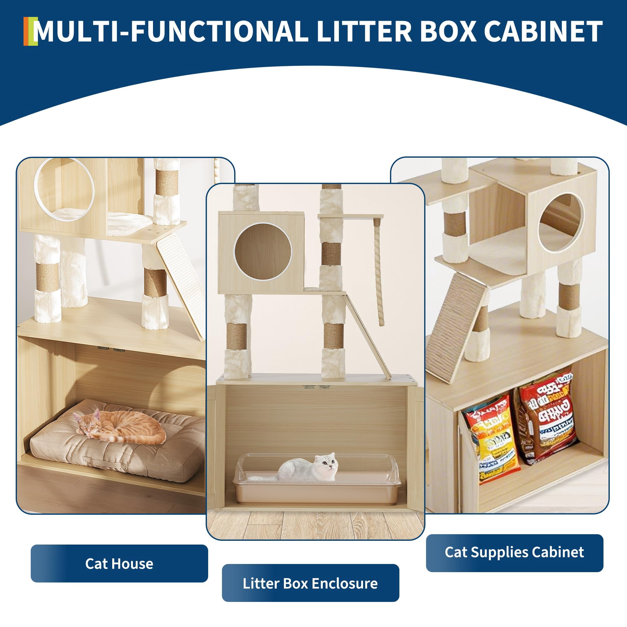 BouPower Cat Tree,Large Multi-Level Cat Tree,Tall Cat Tree With Scratching Posts,Condo,Perches for Cats to Play And Sleep,Cat Houses for Indoor Cats