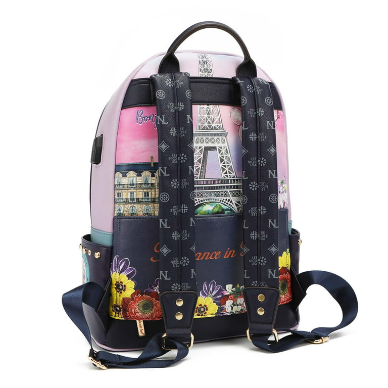 NICOLE LEE LARGE LAPTOP BACKPACK WITH USB CHARGING PORT (Romance in Paris)  - USB12769 