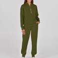 thumbnail image 6 of qolati Women's 2 Piece Outfits Lounge Long Sleeve Zipper Cropped Jacket High Waist Joggers Pants Tracksuit Workout SetsArmy Green XL 10, 6 of 6