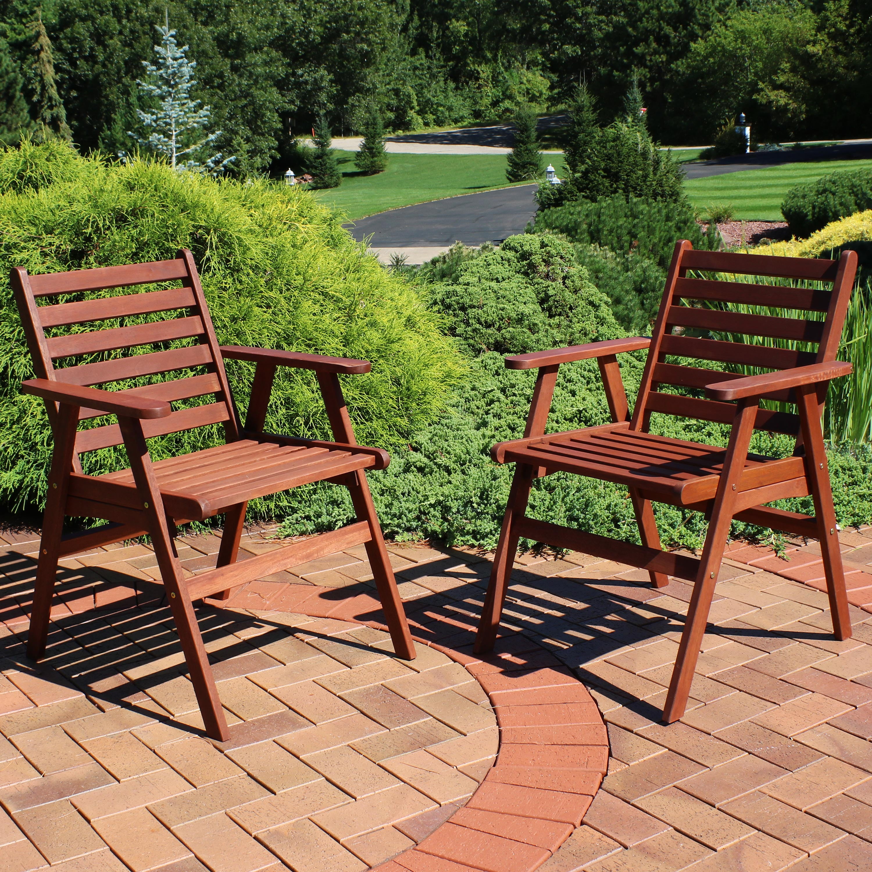 Sunnydaze Meranti Wood Outdoor Dining Arm Chair with Teak Oil Finish Set of 2 Modern Rustic
