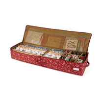 Covermates Keepsakes Gift Wrap Organizer - Holds up to 25 Rolls - Heavy Duty - Accessory Trays with Adjustable Compartments - Mesh Pocket - Holiday Storage, Red Snowflake